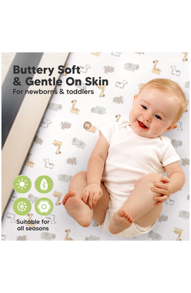 KeaBabies 2-Pack Isla [Protect+] Waterproof Mini Crib Sheets, Alternate, color, Keasafari