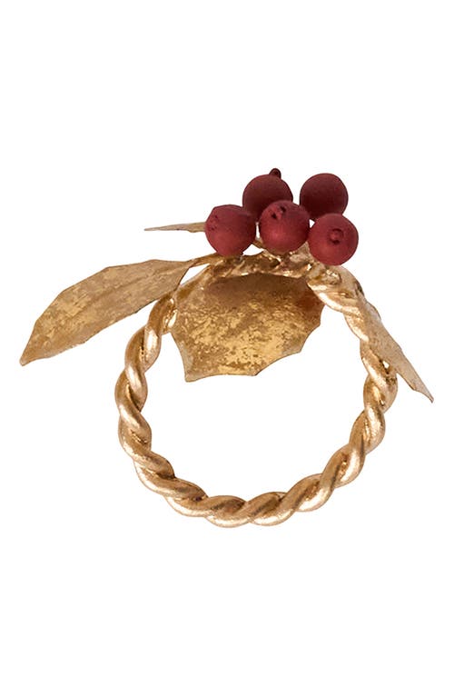 Juliska Forest Walk Holly Berries Set Of 4 Napkin Rings In Gold
