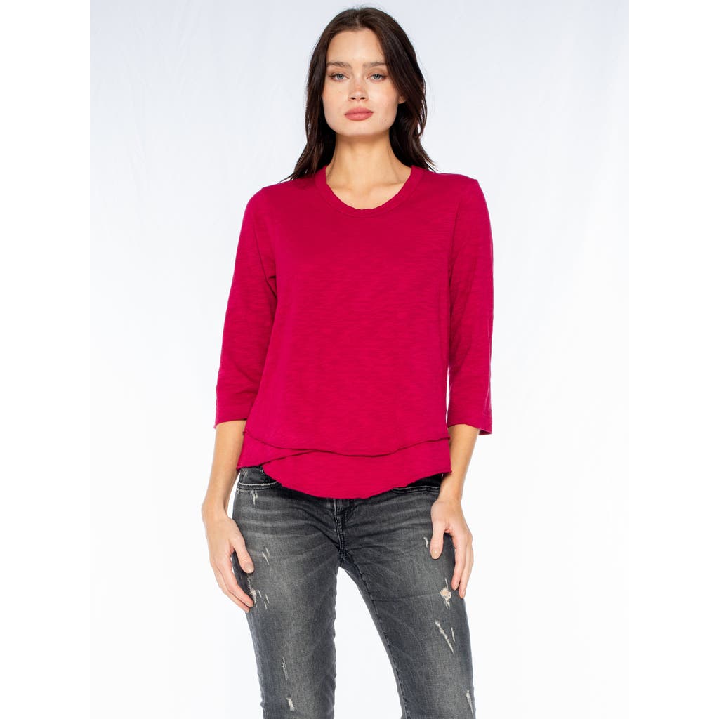Wilt Clothing Shrunken Crew 3/4 Sleeve Mock Layer Tee In Red