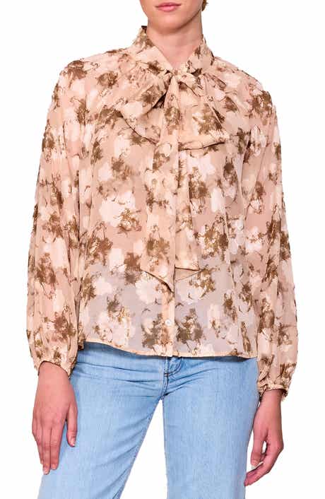 MELLODAY Print Tie Neck Button-Up Shirt