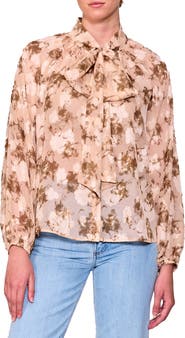 MELLODAY Print Tie Neck Button-Up Shirt