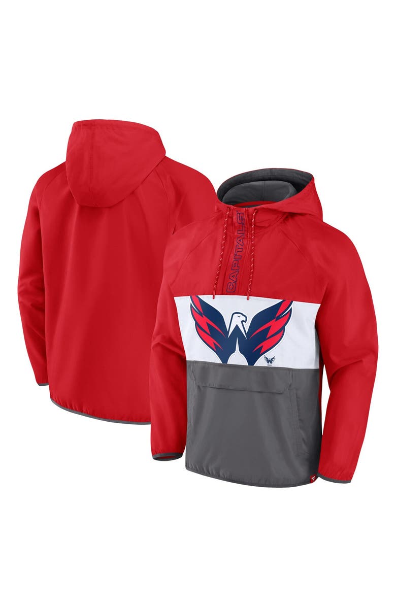 FANATICS Men's Fanatics Branded Red Washington Capitals Flagrant Foul Anorak Raglan Half-Zip Hoodie Jacket, Main, color, Red