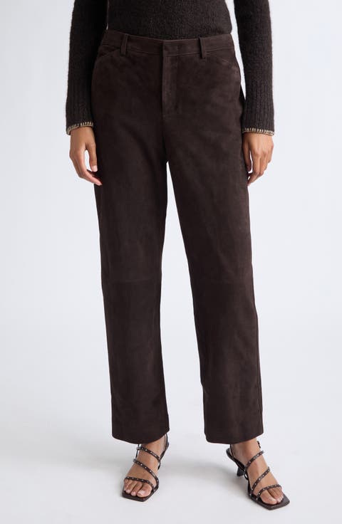 Mid-Rise Suede Pants