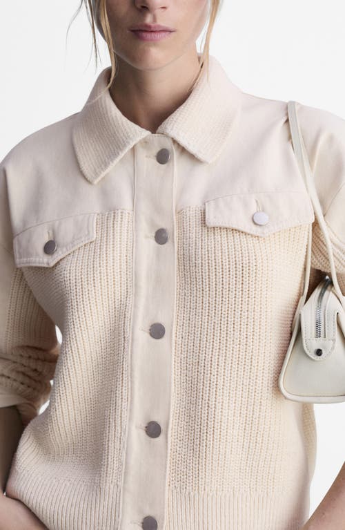 Mango Mixed Media Knit Jacket In Ecru