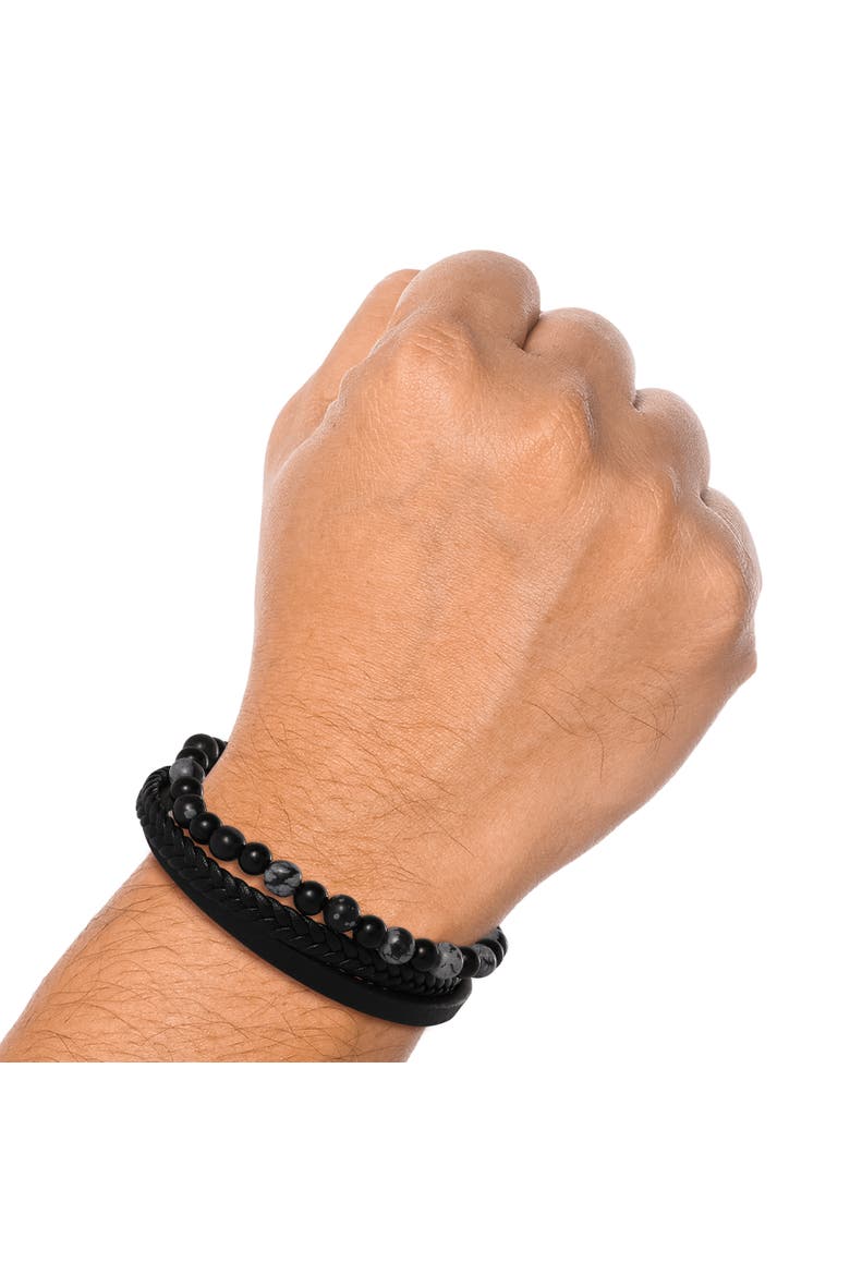 Braided & Beaded Bracelet Set, Alternate, color, Black