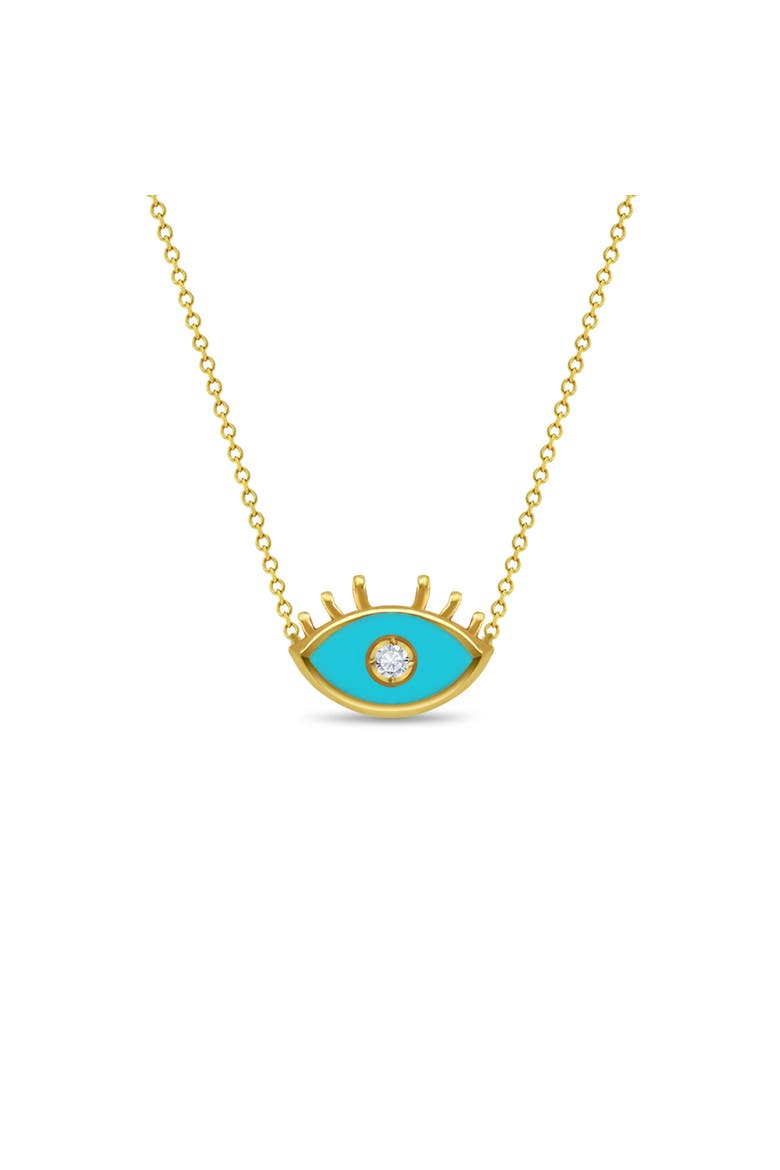 14k CZ Enamel Evil Eye Necklace, Main, color, Gold