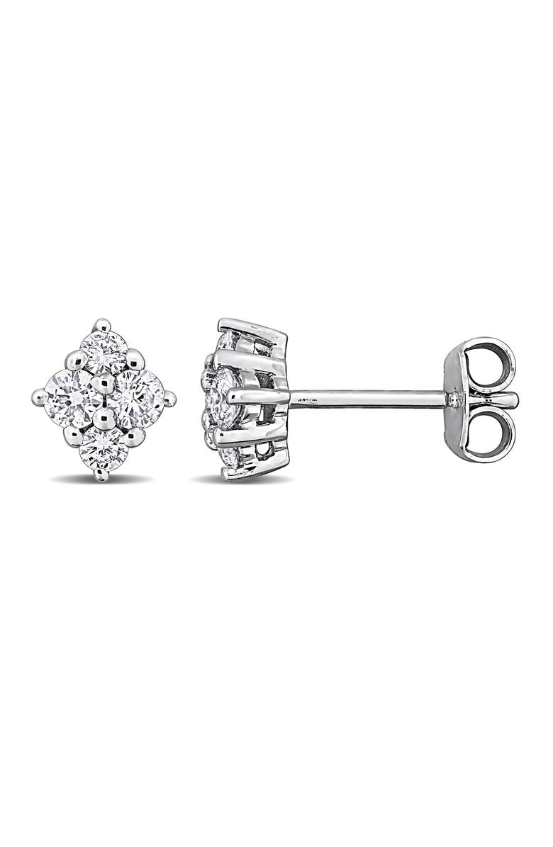 Created Forever Sterling Silver Lab Grown Diamond Cluster Stud Earrings, Main, color, White