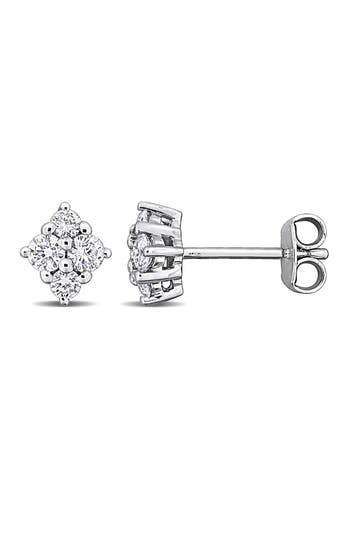 Created Forever Sterling Silver Lab Grown Diamond Cluster Stud Earrings In White