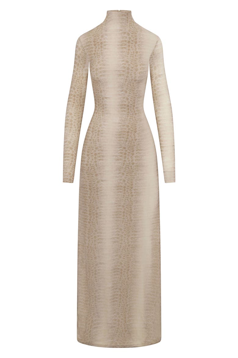 Crocodile Print Funnel Neck Long Sleeve Maxi Dress, Alternate, color, BONE CROC