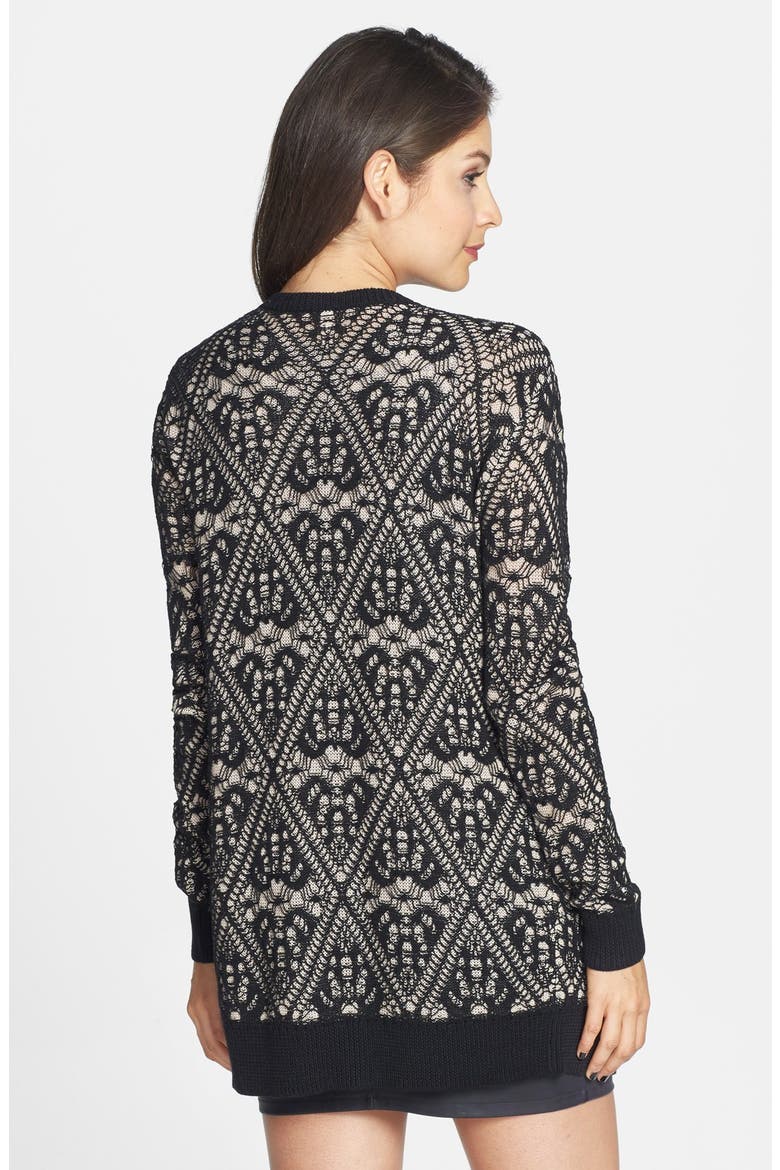Frenchi® Lace Pattern Long Cardigan, Alternate, color, BLACK LACE JACQUARD
