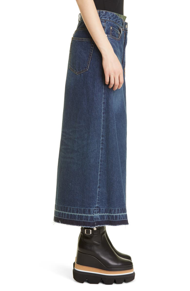 Sacai Hybrid Layered Denim & Nylon Twill Skirt, Alternate, color,