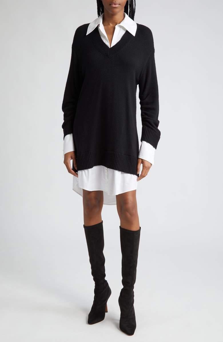 Cinq à Sept Embroidered Collar Santina Long Sleeve Sweater Shirtdress, Main, color, 