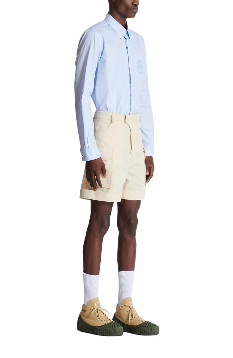 Balmain Cotton Cargo Bermuda Shorts, Main, color, Beige
