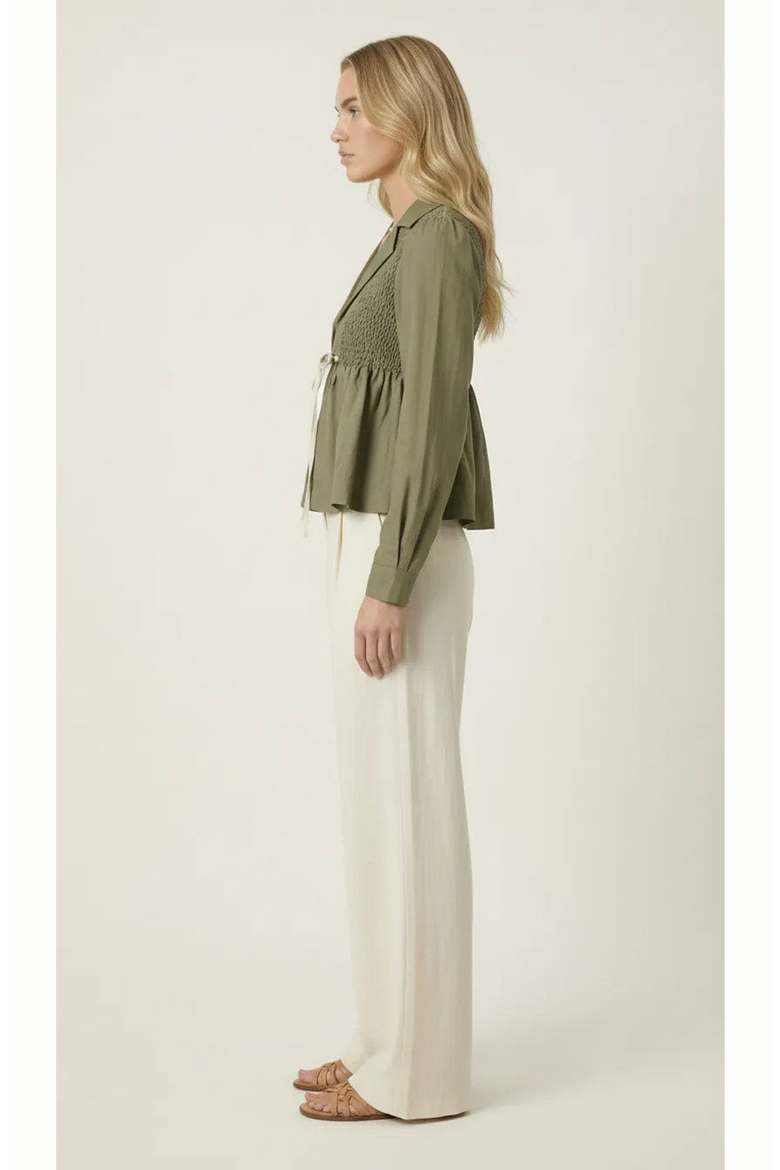 Smocked Panel Tie Front Blouse, Alternate, color, Olive