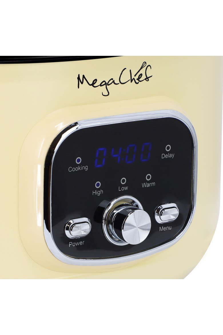 3.7 Quart Oval Electric Digital Slow Cooker in Cream with Black Pot, Alternate, color, White