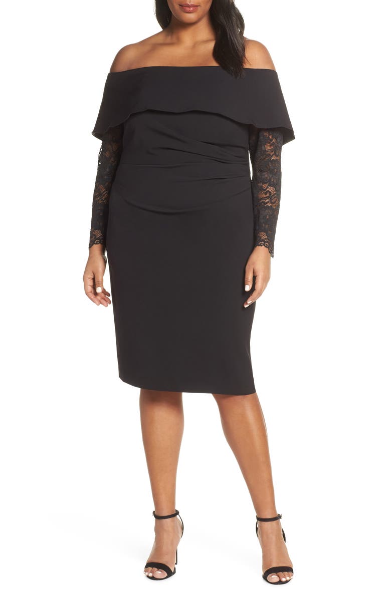 Vince Camuto Lace Sleeve Off the Shoulder Sheath Dress, Alternate, color,