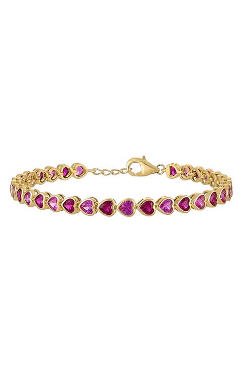 Heart Created Ruby & Created Pink Sapphire Tennis Bracelet