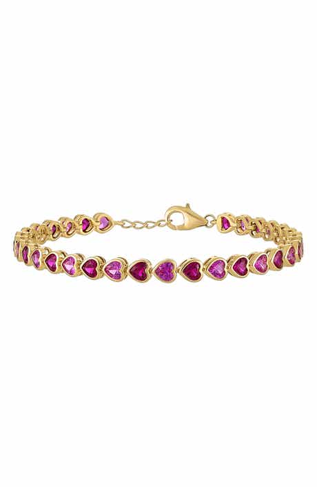 Heart Created Ruby & Created Pink Sapphire Tennis Bracelet