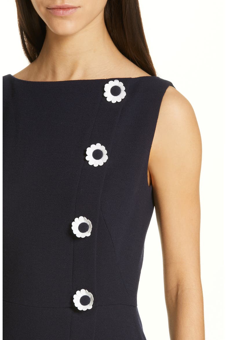 Floral Button Wool Blend Crepe Dress, Alternate, color, NAVY