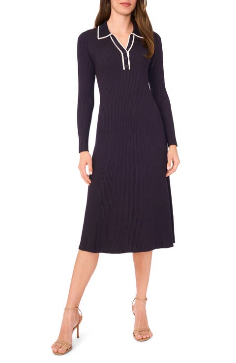 Contrast Trim Long Sleeve Sweater Dress