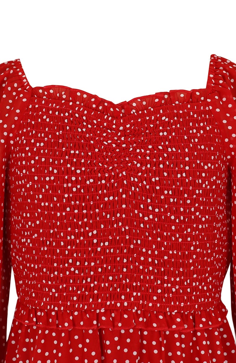 Zunie Kids' Foil Dot Tiered Dress & Headband Set, Alternate, color, Red/ White