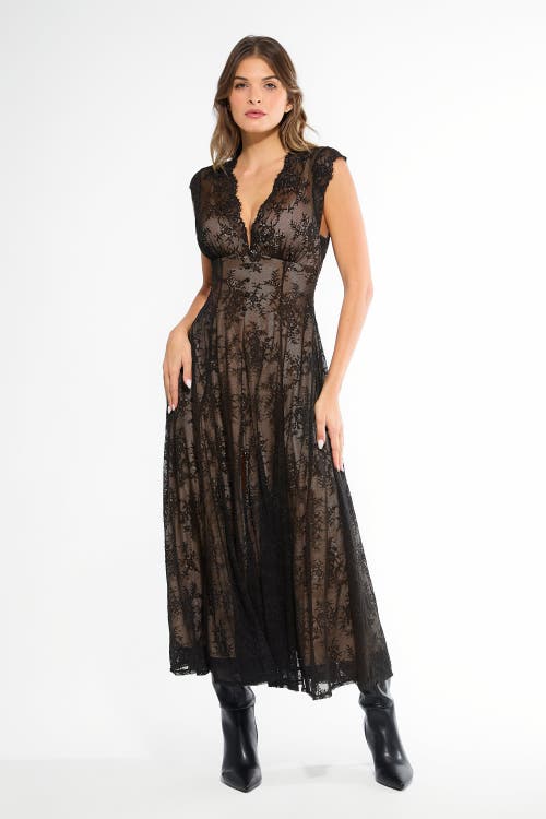 Popilush Shapewear Boho Floral Lace Front Slit Maxi Dress In Black