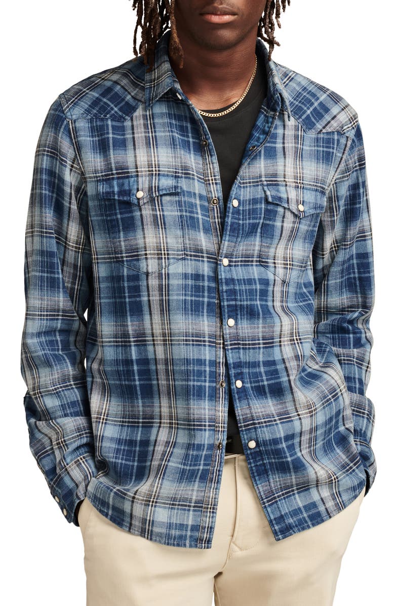 Lucky Brand Plaid Cotton Western Snap-Up Shirt, Main, color,