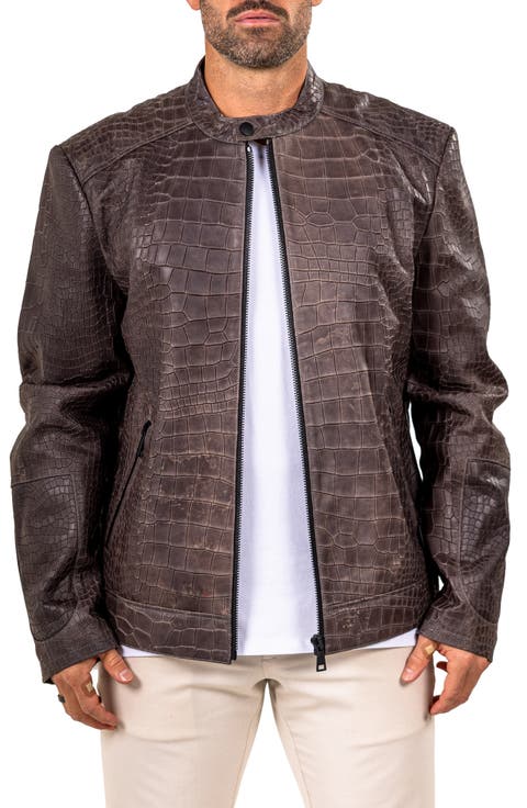 Marthyr Croc Embossed Leather Jacket