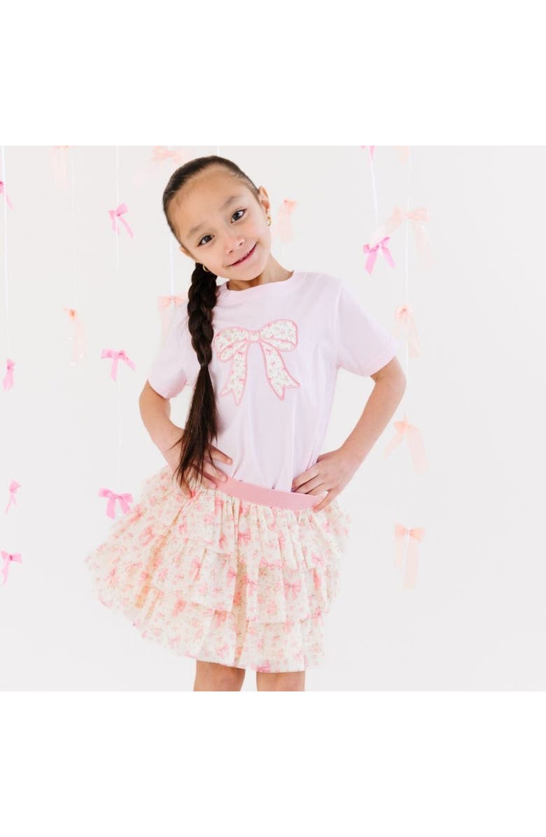 Sweet Wink Ditsy Floral Bow Patch Short Sleeve T-Shirt, Alternate, color, Pink