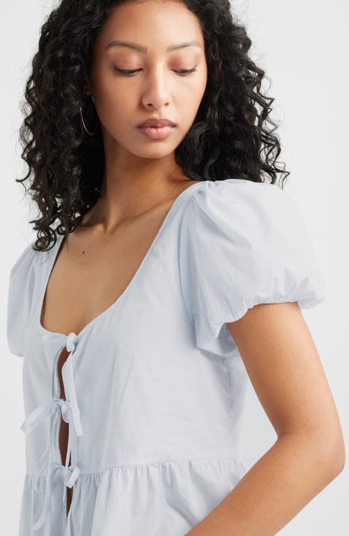 Bp. Tie Front Cotton Poplin Top In Blue