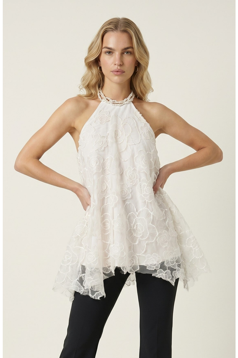 Embroidered Floral Halter Top, Main, color, Ivory