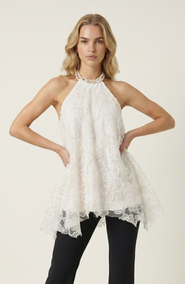 Modenaire Embroidered Floral Halter Top