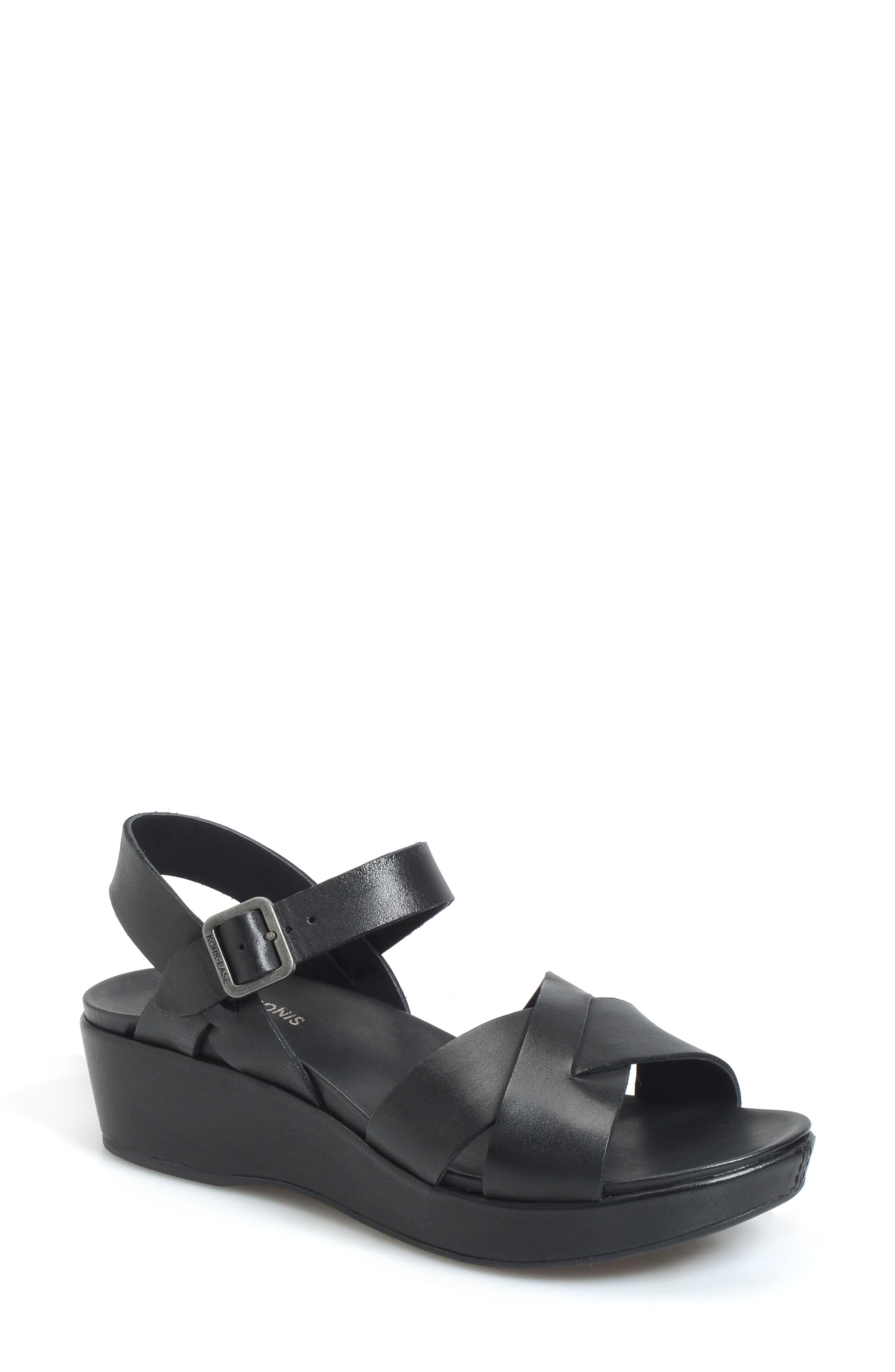Kork-Ease<sup>®</sup> 'Myrna 2.0' Cork Wedge Sandal, Main, color, Black Leather