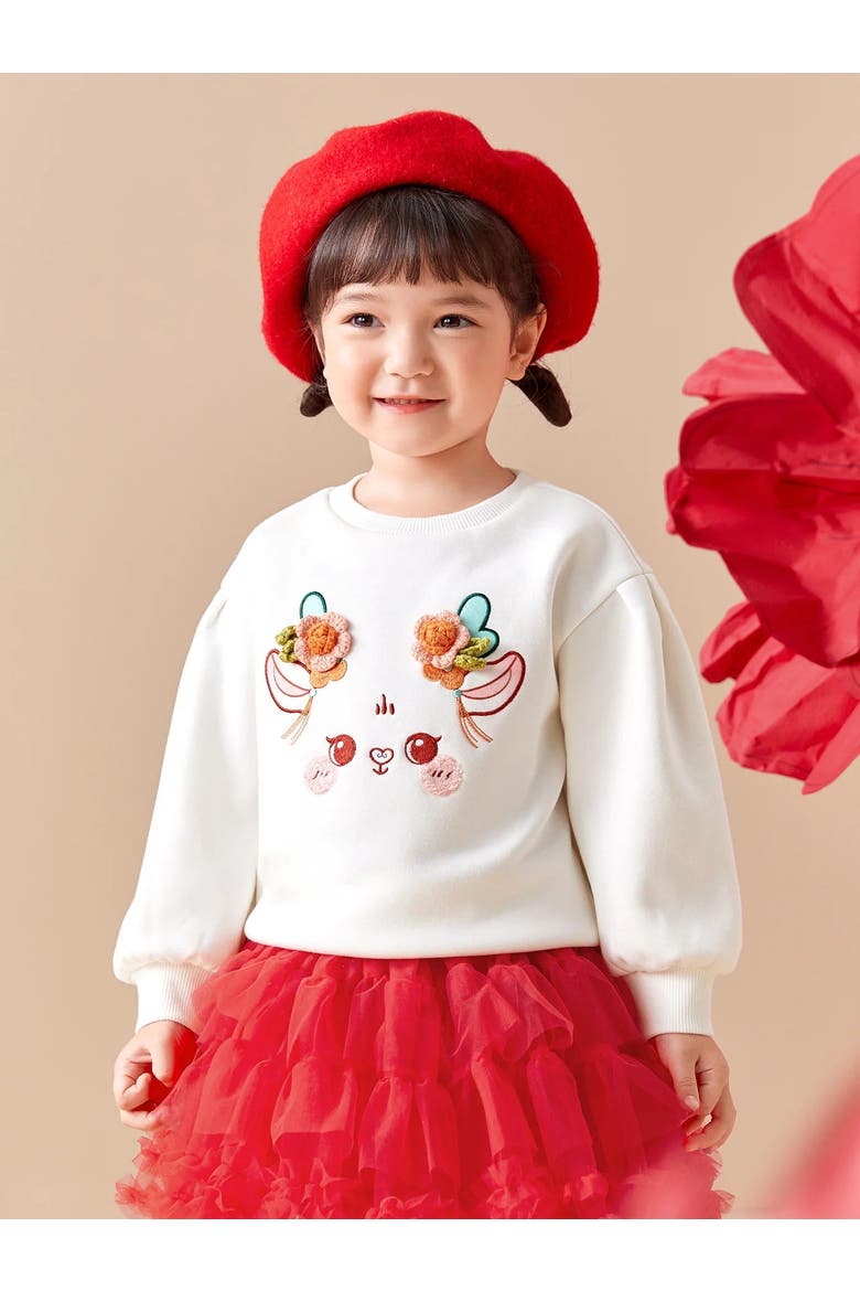 Floral Bunny Face Sweatshirt, Main, color, White