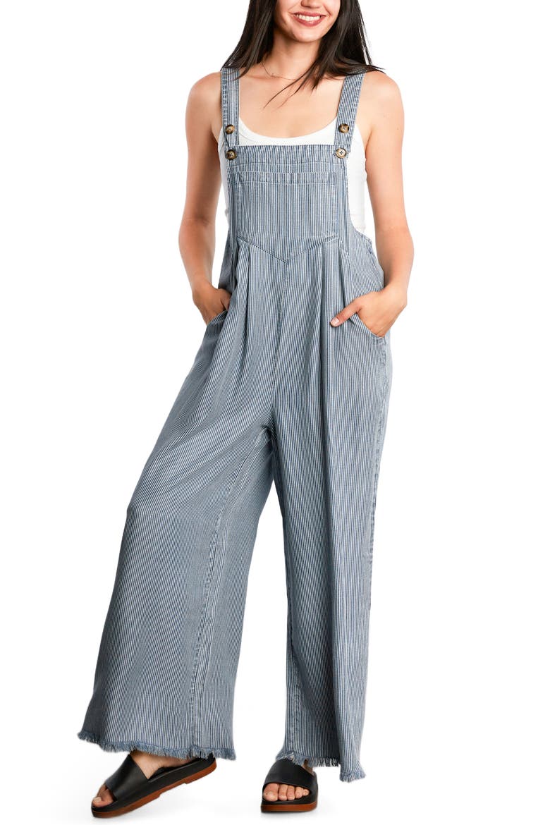 Claire Wide Leg Denim Overalls, Alternate, color, RAILROAD STRIPE