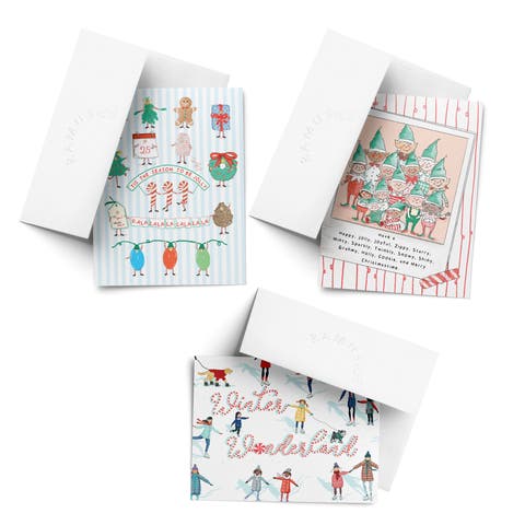 Jolly People, Elf Family, Winter Wonderland Winter/Holiday/Christmas Greeting Card Pack Sets (3 ct, Assorted)