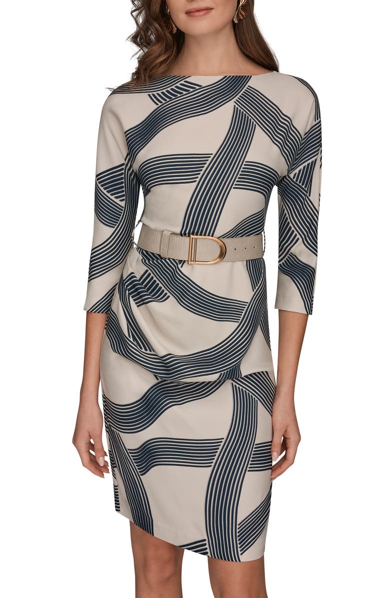 Donna Karan New York Swirl Print Belted Dress, Alternate, color, Vellum/ Nightfall
