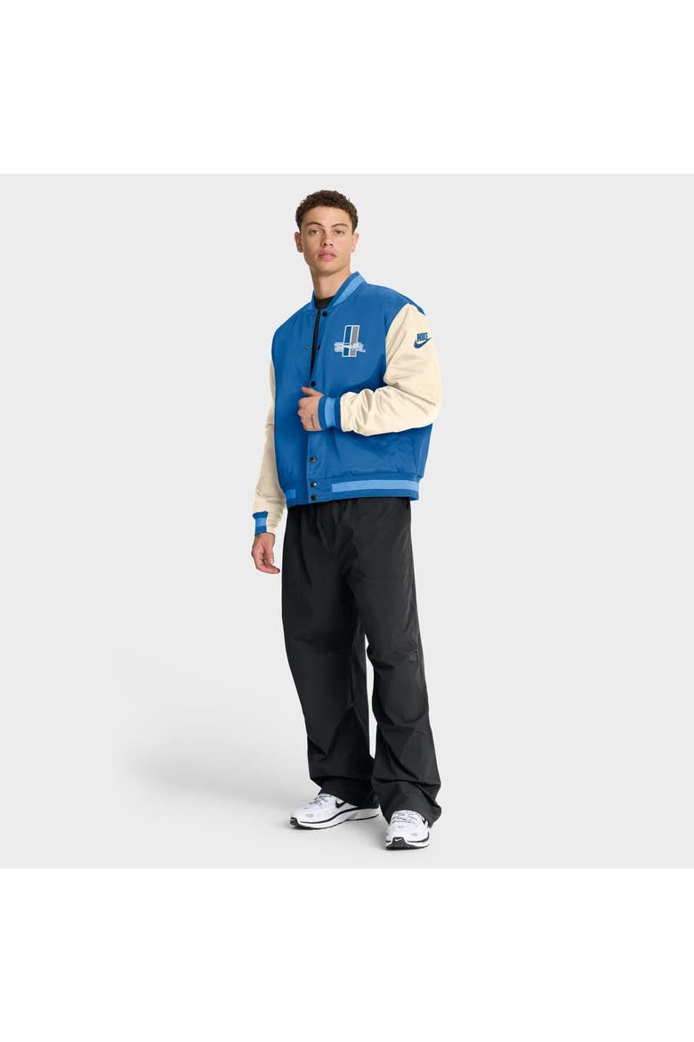 Men's Nike Blue/Cream Detroit Lions Rewind Legacy Full-Snap Bomber Jacket, Alternate, color, Blue