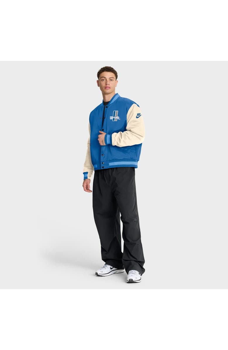 Nike Men's Nike Blue/Cream Detroit Lions Rewind Legacy Full-Snap Bomber Jacket, Alternate, color, Blue