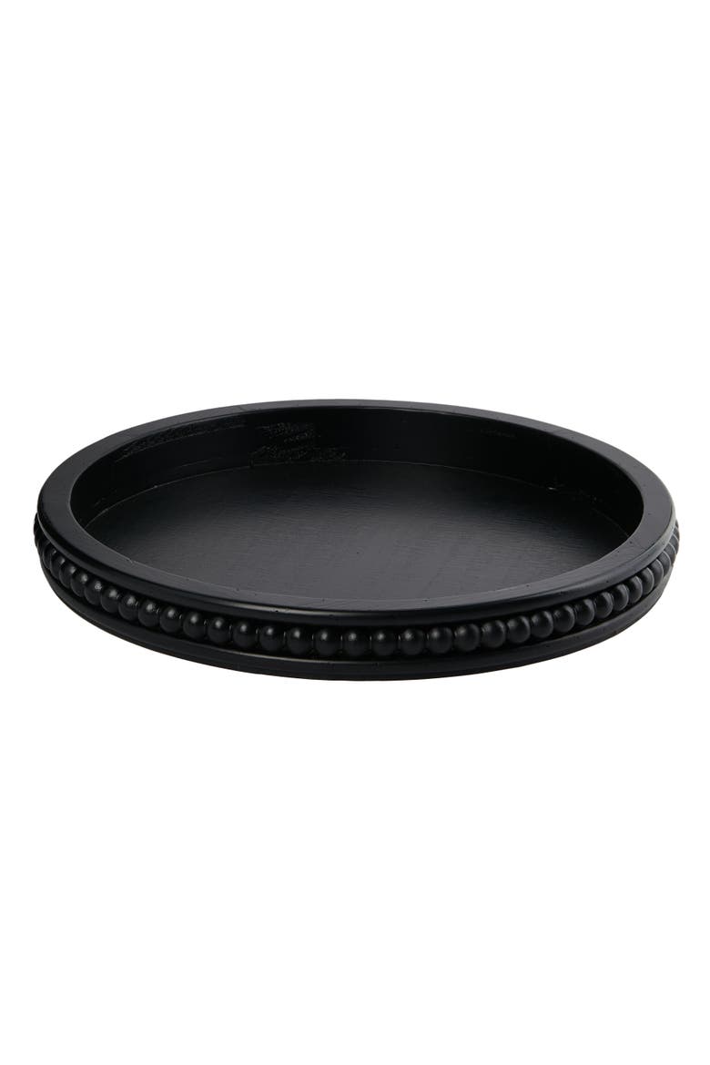 Farmhouse Decorative Round Wood Tray with Hobnail Edge, Black, Main, color, Black