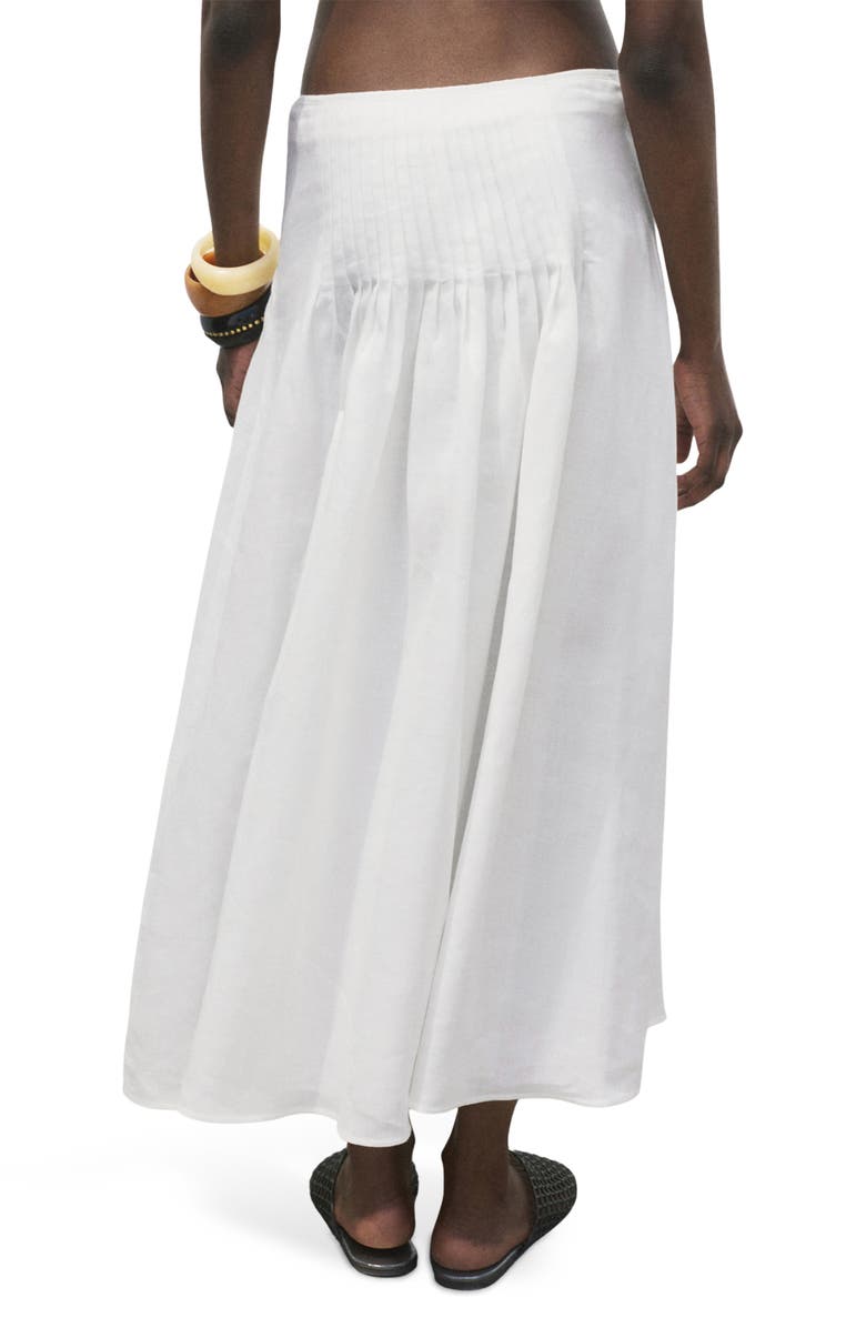MANGO Pleated Ramie Midi Skirt, Alternate, color, White