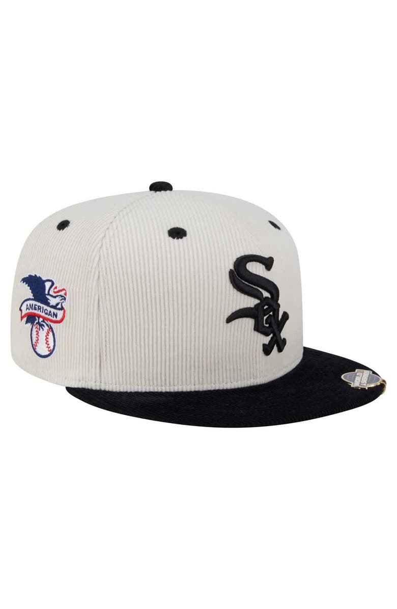 New Era Men's New Era Cream/Black Chicago White Sox Two-Tone Corduroy 59FIFTY Fitted Hat, Main, color, 