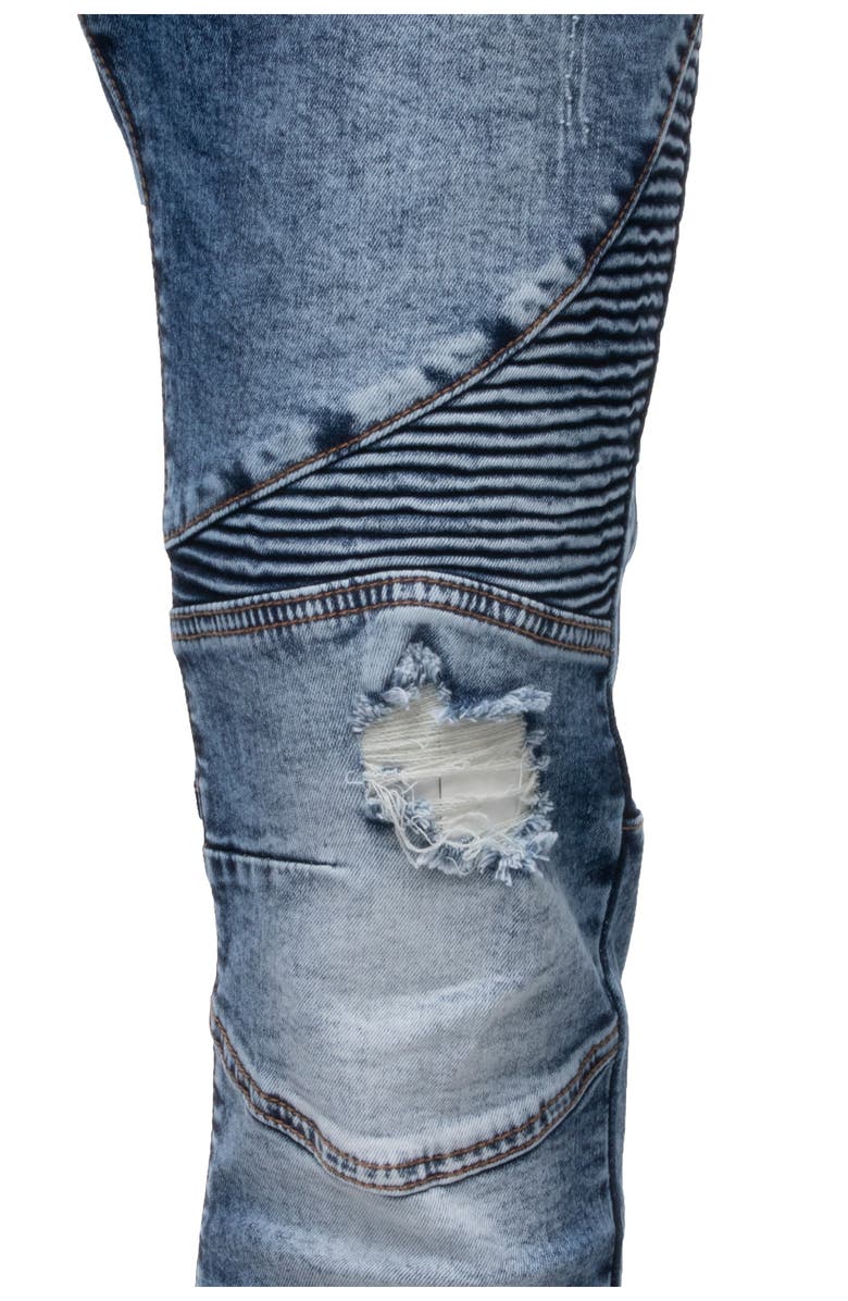 XRAY Raw X Distressed Moto Slim Jeans, Alternate, color, Medium Blue