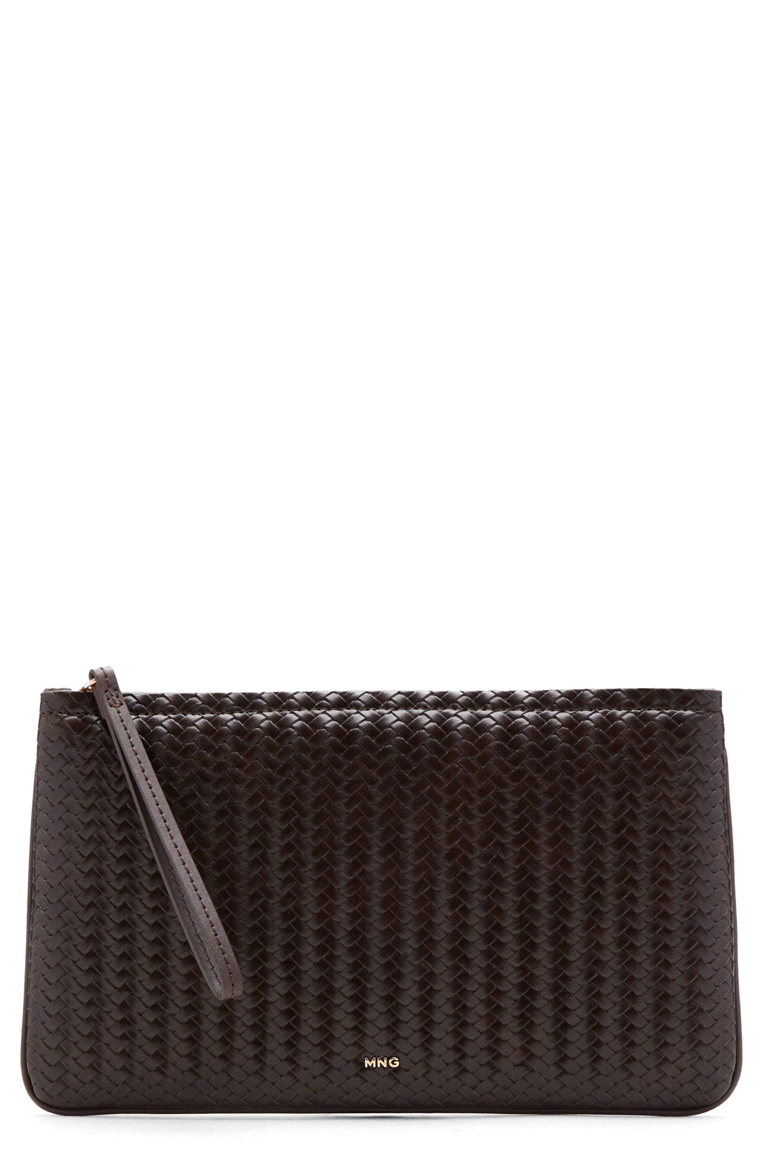 Braided Faux Leather Pouch, Main, color, CHOCOLATE