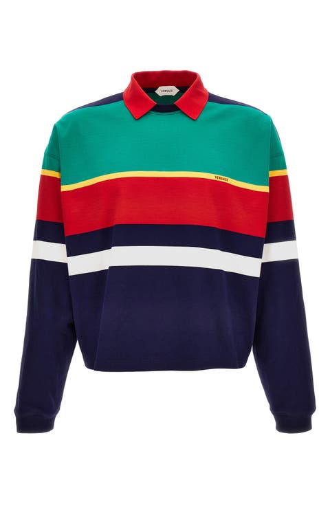 Stripe Heavyweight Cotton Jersey Polo Sweatshirt
