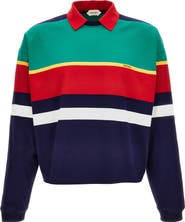 Versace Stripe Heavyweight Cotton Jersey Polo Sweatshirt
