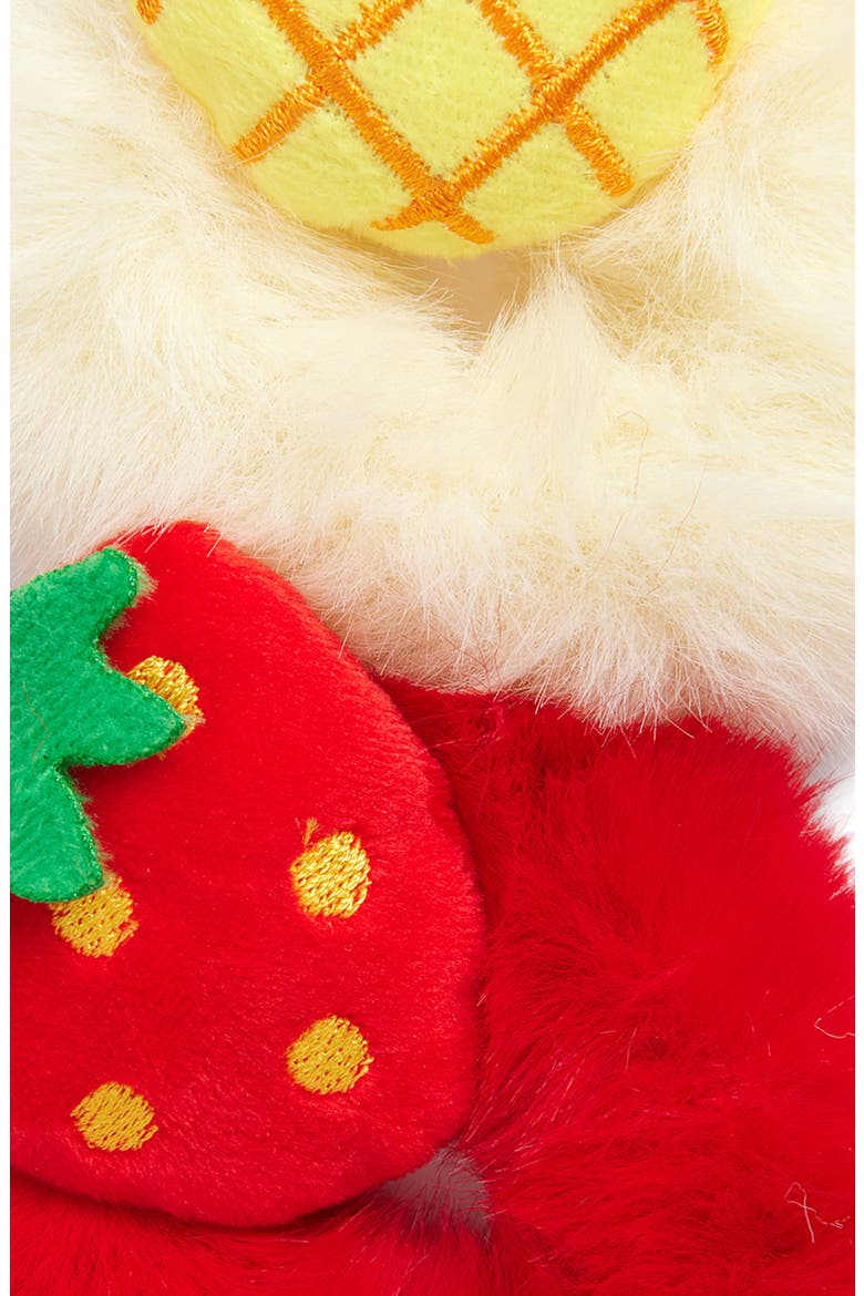 Kids Set of 3 Assorted Fuzzy Fruit Scrunchies, Alternate, color, RED