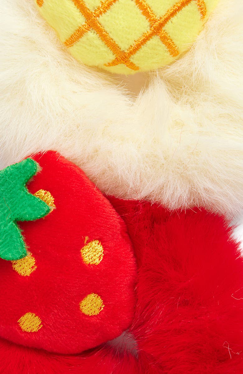 Cara Kids Set of 3 Assorted Fuzzy Fruit Scrunchies, Alternate, color, Red