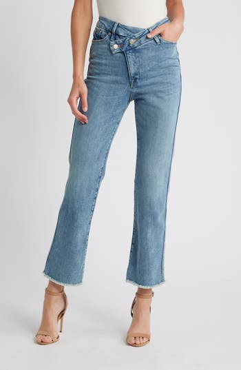 GOOD AMERICAN GOOD AMERICAN GOOD CURVE CROSSOVER WAIST STRAIGHT LEG JEANS