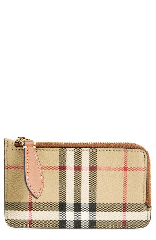 Shop Burberry Somerset Half Zip Coated Canvas & Leather Wallet In Vntg Chk/briar Brown